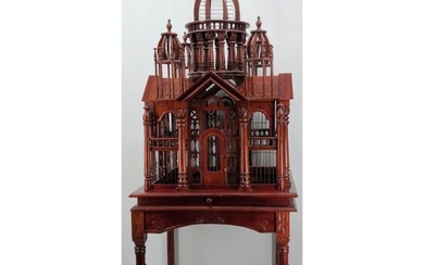 A 2 Piece Wooden Pavilion Bird Cage 20th Century