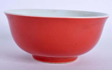 A 20TH CENTURY CHINESE RED GLAZED BOWL, formed with a