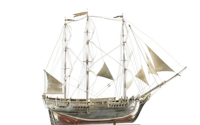 A 20TH CENTURY SILVER MODEL OF THE FAMOUS HMS BOUNTY SHIP th...