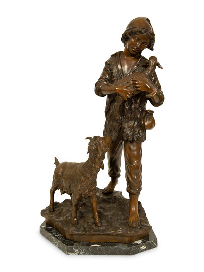 A Bronze Sculpture of Shepherd Boy with Two Goats