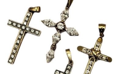 A COLLECTION OF VINTAGE 9CT GOLD AND PASTE CRUCIFIX PENDANTS...
