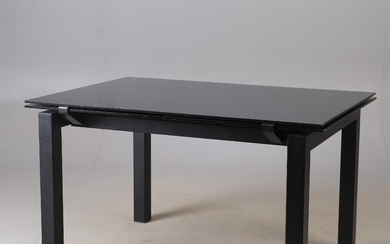 A Calligaris' Runway 'dining table, black lacquered metal/glass, 21st century.