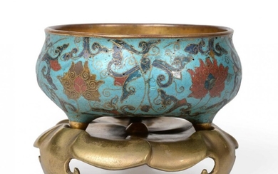 A Chinese Cloisonné Enamel Censer on Stand, Kangxi period, of...