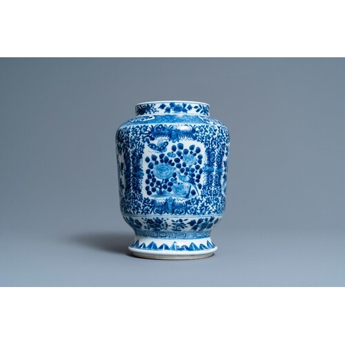 A Chinese blue and white 'birds and butterflies' vase, seal ...