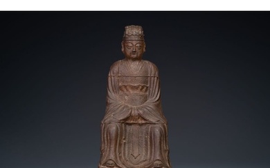 A Chinese cast iron figure of a dignitary, dated 1722 H.: 74...