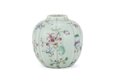 A Chinese celadon-ground Famille Rose vase