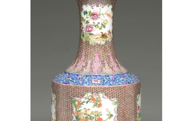 A Chinese famille rose vase, 20th c, finely enamelled with b...