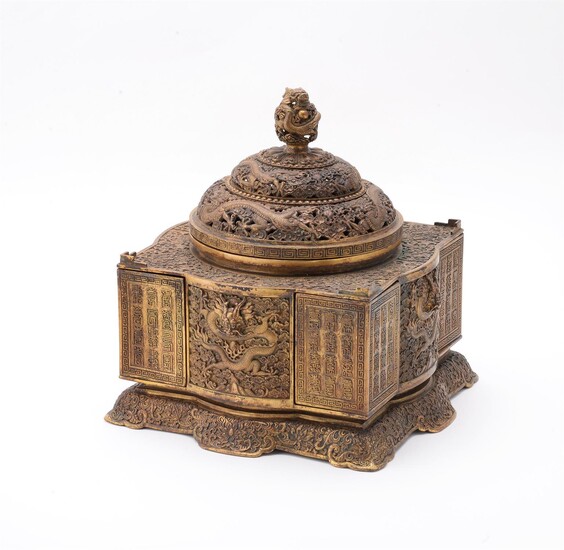 A Chinese gilt bronze 'Dragon' table cabinet