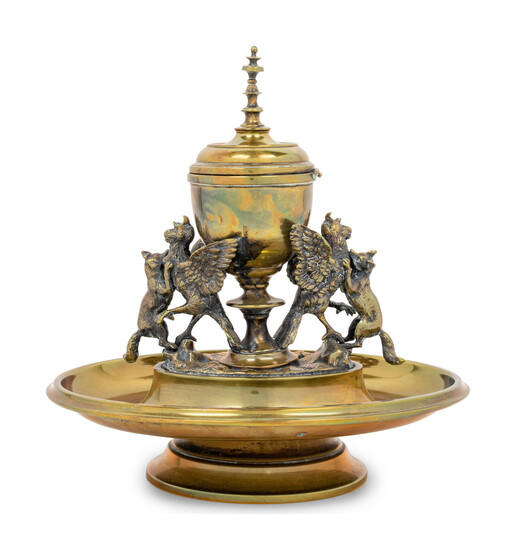 A Continental Brass Figural Ink Stand