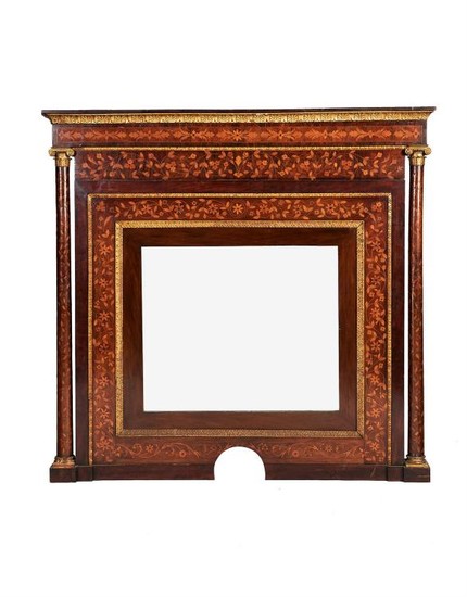 A Dutch walnut, mahogany, marquetry and parcel-gilt overmantel mirror, early 19th century