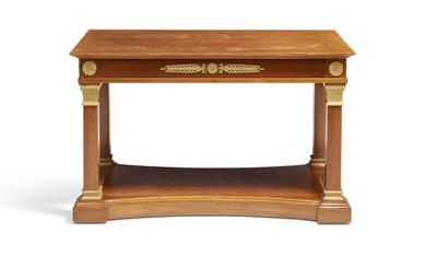 A French Empire style mahogany and gilt bronze mounted centertable. C. 1900....