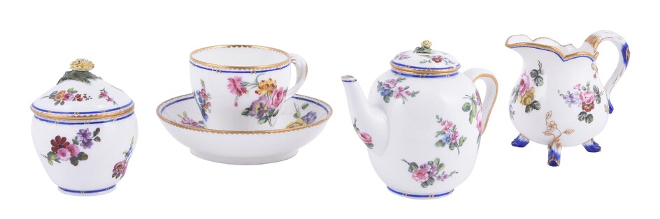 A French porcelain Sevres-style solitaire part tea service