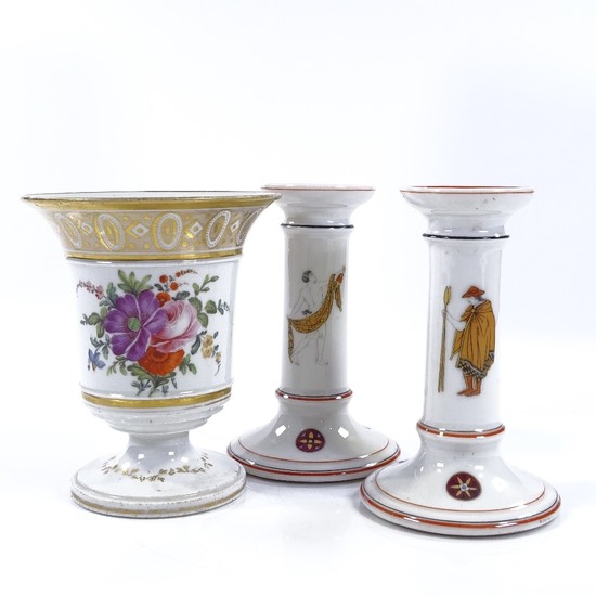 A French porcelain vase with painted botanical study and gil...
