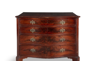 A GEORGE III MAHOGANY SERPENTINE CHEST OF FOUR DRAWERS, C.17...