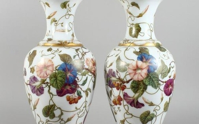 A GOOD, LARGE PAIR OF 19TH CENTURY OPAQUE GLASS VASES