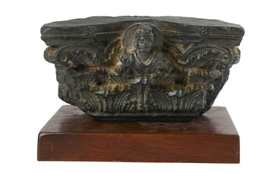 A GREY SCHIST CAPITAL CARVING WITH BUDDHA IN ABHAYA MUDRA Ancient region of Gandhara, 2nd - 3rd century