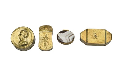 A GROUP OF FOUR BRASS SNUFF BOXES, 18TH AND 19TH CENTURIES