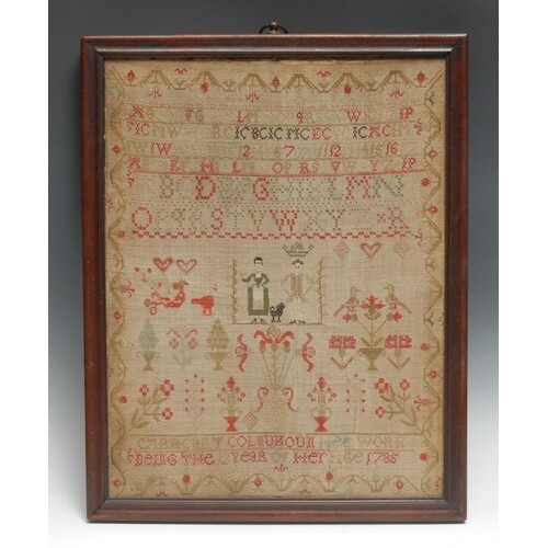 A George III Scottish needlework sampler, worked in coloured...
