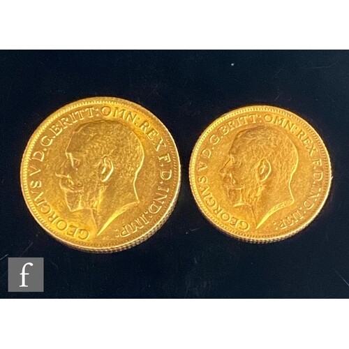 A George V full sovereign dated 1914 with a half sovereign d...