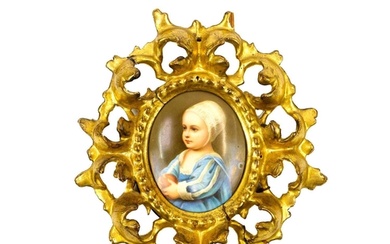 A German oval painted porcelain plaque. With a portrait of P...