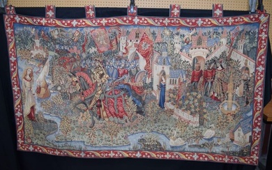A Hines of Oxford French wall hanging Tapestry "The legend of King Arthur " 175 x 100 cm.