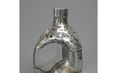 A JAPANESE GLASS AND SILVER OVERLAY HAIG DIMPLE BOTTLE, EARL...