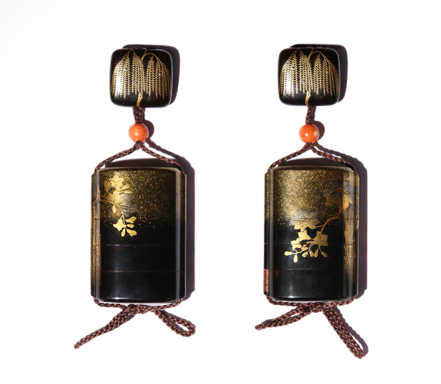 A JAPANESE GOLD AND BLACK LACQUER FOUR-CASE INRO