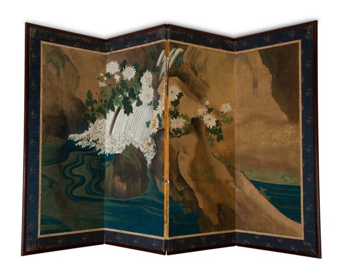 A Japanese Four Panel Table Screen