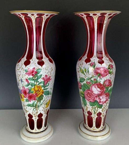 A LARGE PAIR OF BOHEMIAN GLASS VASES