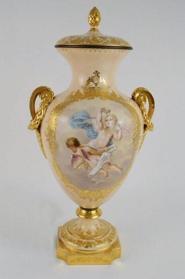 A LARGE ROYAL VIENNA VASE 26 INCHES HIGH