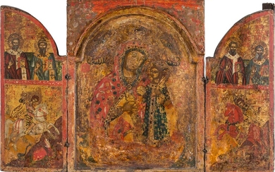 A LARGE TRIPTYCH SHOWING THE MOTHER OF GOD 'THE UNFADING...