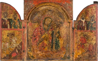 A LARGE TRIPTYCH SHOWING THE MOTHER OF GOD 'THE