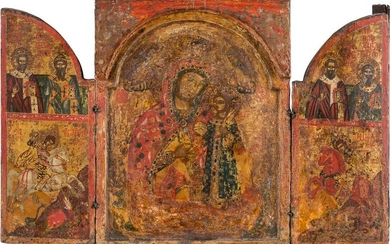 A LARGE TRIPTYCH SHOWING THE MOTHER OF GOD 'THE...