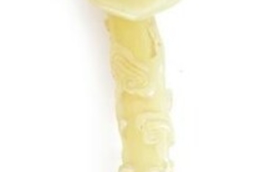 A LATE 19TH CENTURY CHINESE CARVED JADE SCEPTRE with