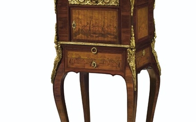A LOUIS XV ORMOLU-MOUNTED TULIPWOOD, AMARANTH AND MARQUETRY JEWEL CABINET, BY PIERRE ROUSSEL, CIRCA 1760