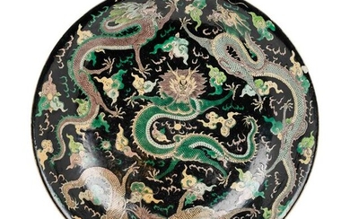 A Large Famille Noire Porcelain 'Dragon' Charger