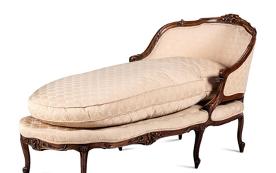 A Louis XV Style Carved Walnut Chaise Lounge