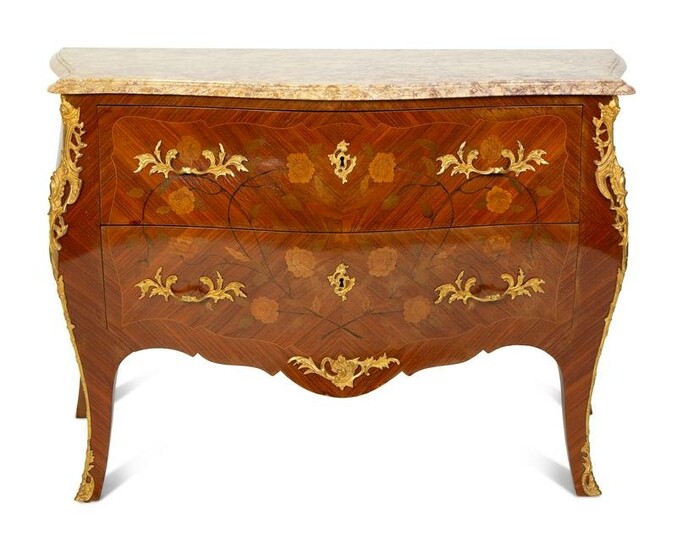A Louis XV Style Gilt Bronze Mounted Marble-Top Bombe