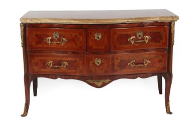 A Louis XV/XVI Transitional Kingwood, Parquetery and Tulipwood Serpentine Shape Commode, late...