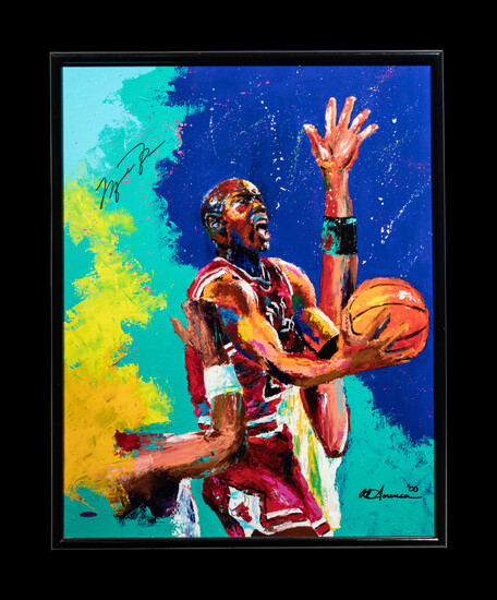 A Michael Jordan Chicago Bulls Signed Autograph Original Al Sorenson Painting (Upper Deck Authenticated)