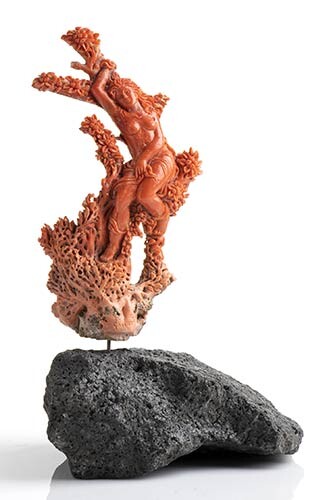 A Momo or Cerasuolo coral (Corallium Elatius) sculpture depicting 2...
