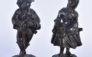 A PAIR OF 19TH CENTURY EUROPEAN BRONZE FIGURES OF A BOY AND ...