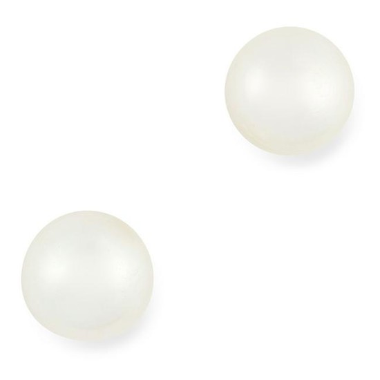 A PAIR OF PEARL STUD EARRINGS set with pearls, unmarked