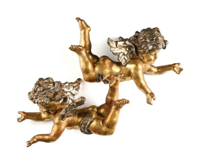 A PAIR OF VICTORIAN STYLE PARCEL GILT AND SILVER LEAFED