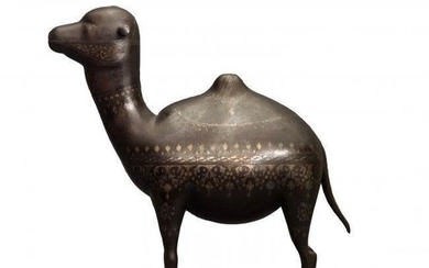 A PERSIAN QAJAR PERIOD GOLD AND SILVER INLAID CAMEL