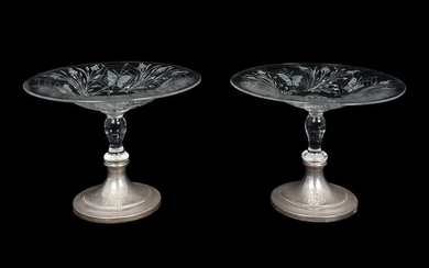 A Pair of American Etched Glass and Weighted Silver