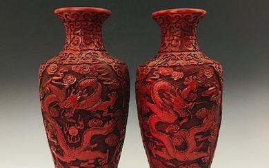 A Pair of Chinese Lacquare Ware 'Dragon' Vases