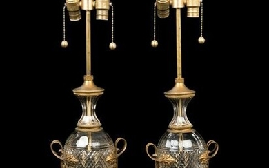 A Pair of French Gilt Bronze Mounted Cut Glass Vases