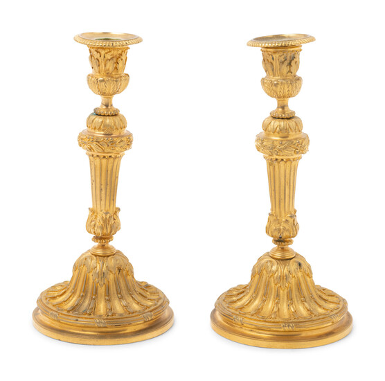 A Pair of Louis XVI Style Gilt Bronze Candlesticks