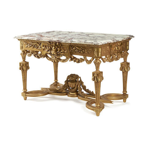 A RÉGENCE STYLE MARBLE TOP GILTWOOD CENTER TABLE